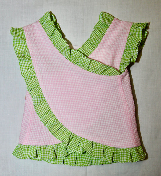 Pink and Green Gingham Strawberry Ruffle-Trim Top with Cross Back and Bloomer Set