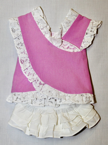 Rose Pink Bunny Ruffle-Trim Top with Cross Back and Bloomer Set