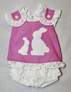 Rose Pink Bunny Ruffle-Trim Top with Cross Back and Bloomer Set