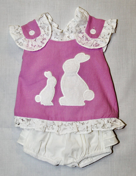 Rose Pink Bunny Ruffle-Trim Top with Cross Back and Bloomer Set