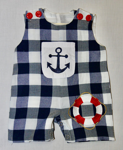 Dark Blue Gingham Nautical Romper