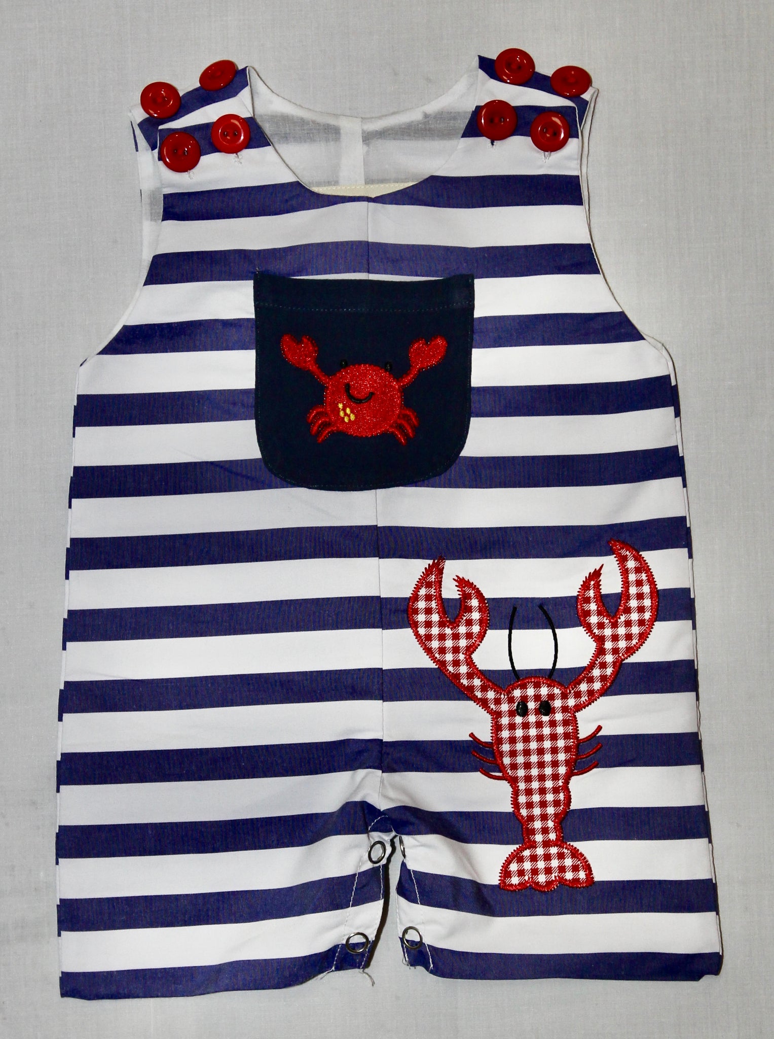 Dark Blue and White Stripe Crab and Lobster Romper