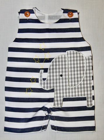 Charcoal and White Stripe Elephant Romper