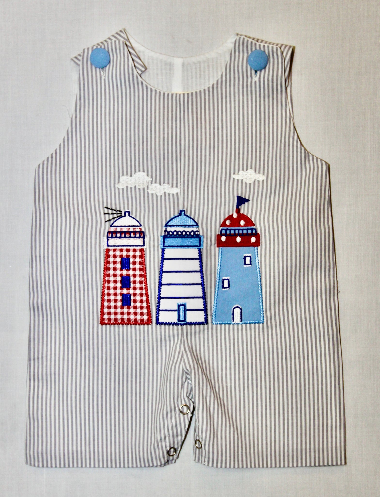 Grey and White Stripe Lighthouse Romper