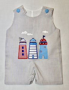 Grey and White Stripe Lighthouse Romper