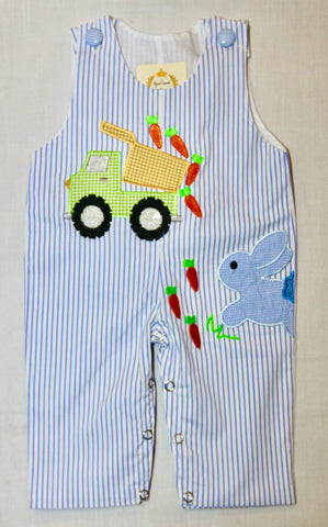 White and Light Blue Stripe Bunny and Bunny Truck Longall