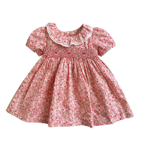 Pink Floral Hand Smocked Dress