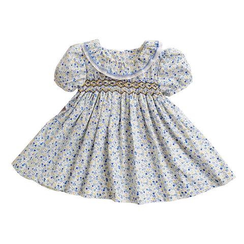 Blue and Yellow Floral Hand Smocked Dress