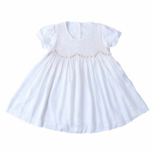 White Flower Hand-Smocked Dress