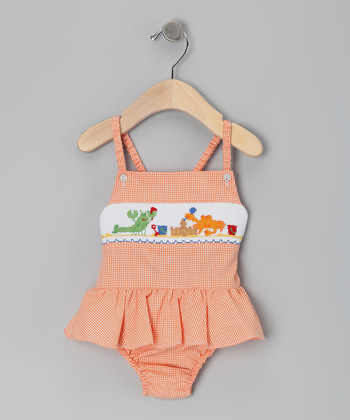 Orange Gingham Seaside Hand Smocked Romper