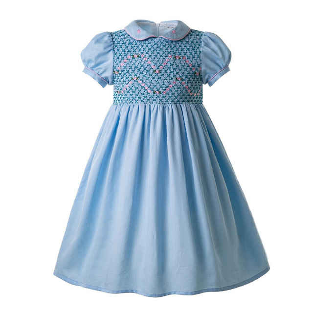 Light Blue Hand Smocked Dress with Peter Pan Collar