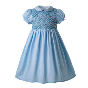 Light Blue Hand Smocked Dress with Peter Pan Collar