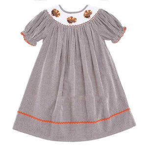 Brown Gingham Turkey Hand-Smocked Bishop Dress