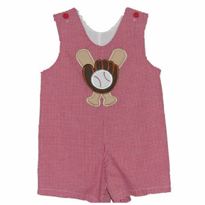 Red Gingham Baseball Shortalls