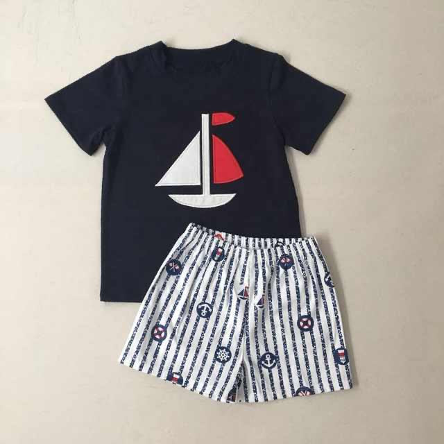 Dark Blue Sailboat Top and Shorts Set