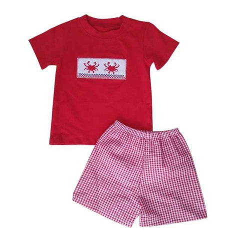 Red Crab Smocked Top and Shirt Set