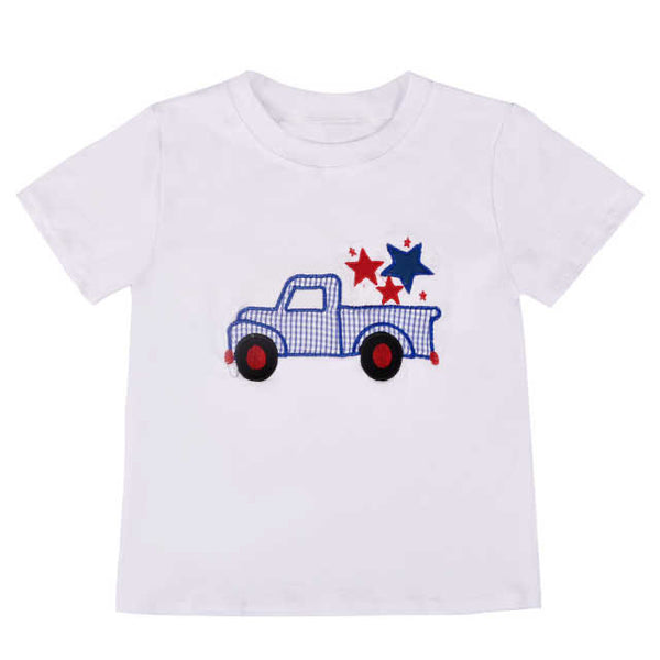 White and Dark Blue Americana Truck Top and Shorts Set