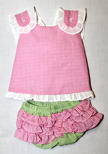 Pink Gingham Ruffle-Trim Top and Bloomer Set