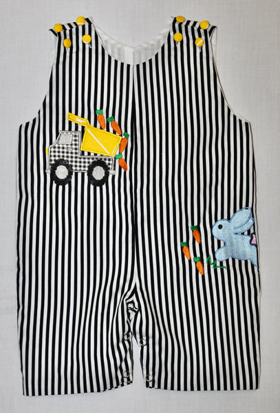 blue and White Stripe pocketed dinosaur overalls