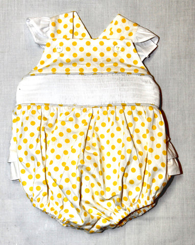 Yellow Polka Dot Hand-Smocked Bubble Romper