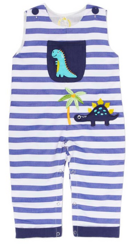 blue and white stripe pocketed dinosaur longalls