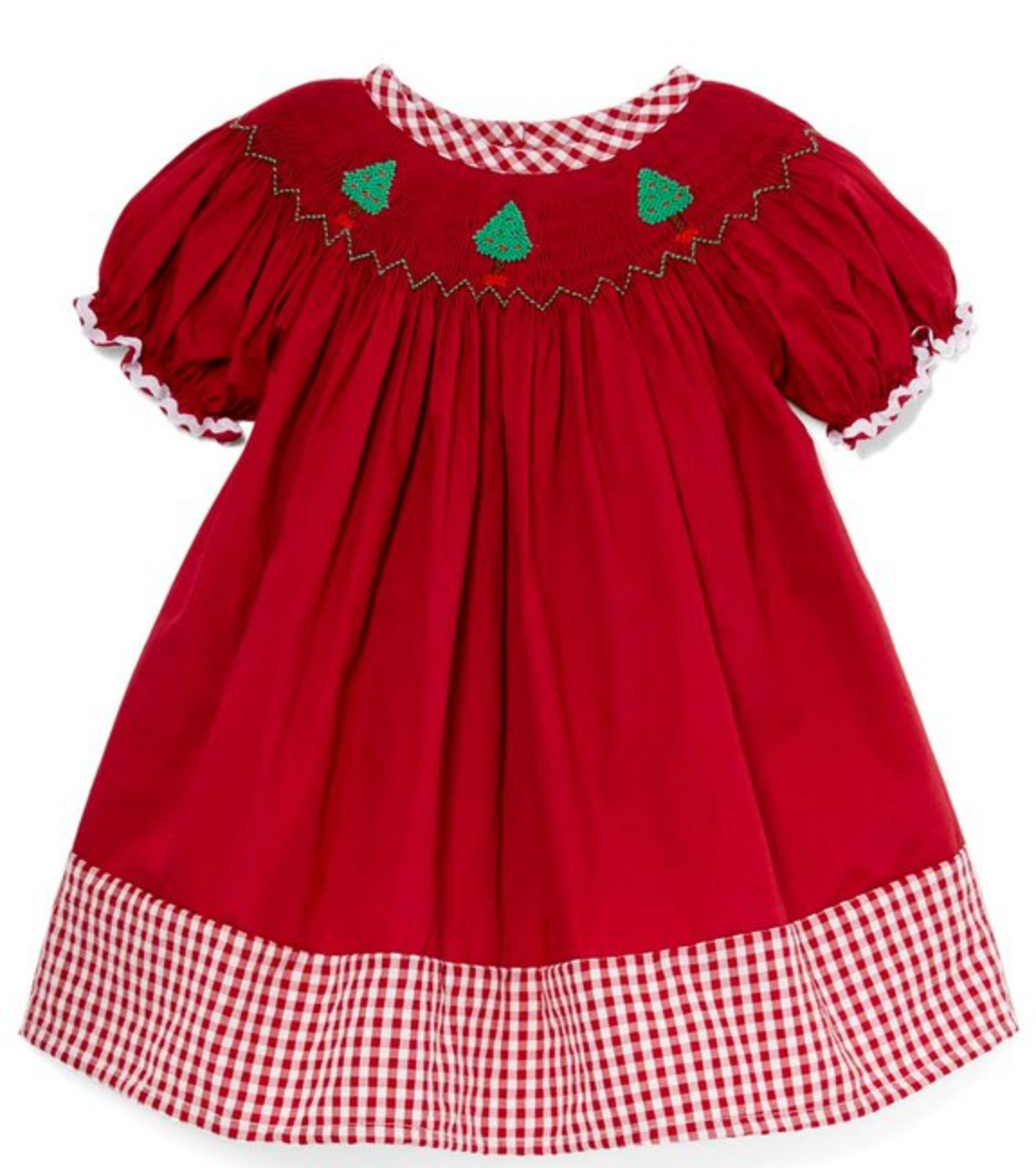 Red Christmas tree Hand-Smocked Bishop Dress