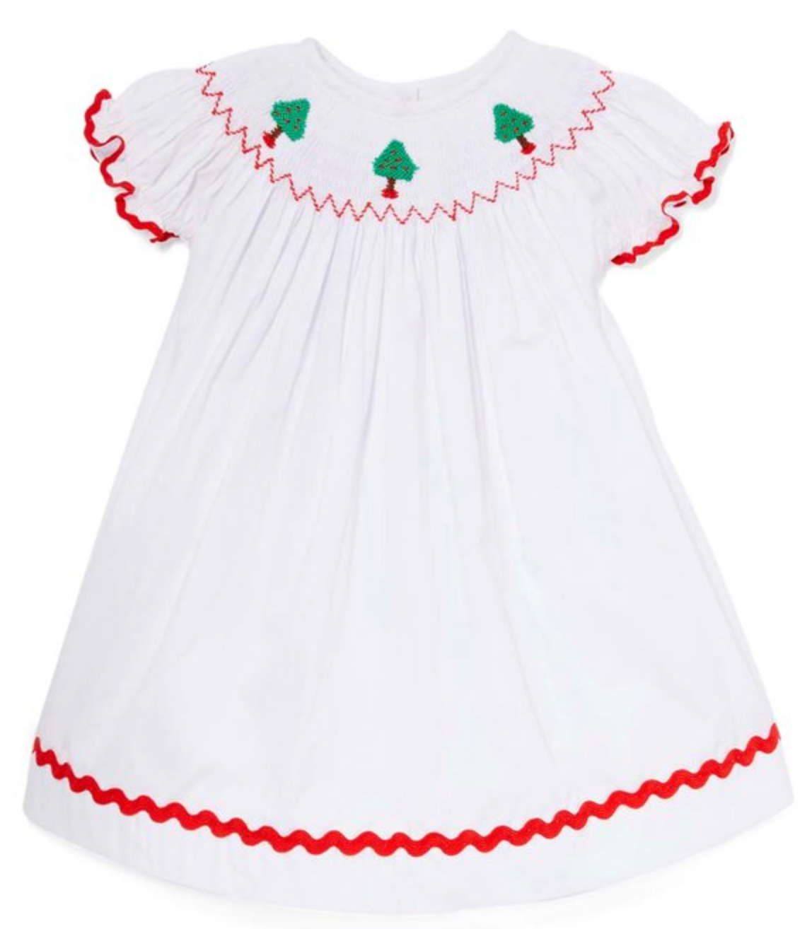 White Christmas tree Hand-Smocked Bishop Dress