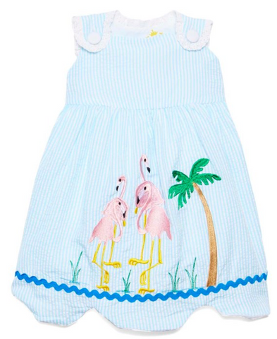 Turquoise seersucker flamingo A-line dress