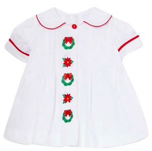 White Christmas wreath embroidered swing dress