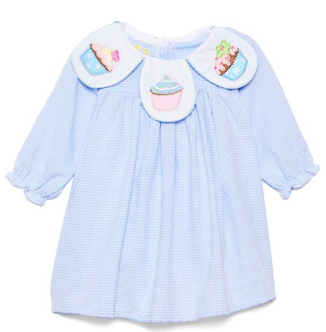 Light blue gingham petal collar cupcake A-line dress