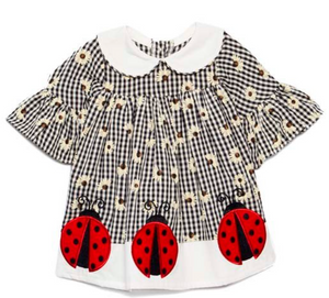 Black gingham lady bug baby doll dress