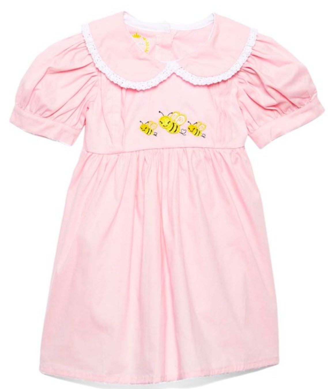 Pink Peter-Pan collar honey bee embroidery baby doll dress