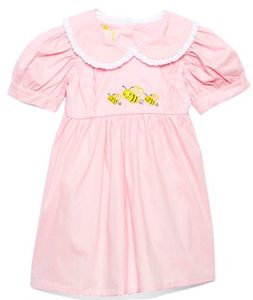 Pink Peter-Pan collar honey bee embroidery baby doll dress