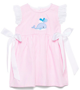 Light pink stripe whale A-line dress with bows