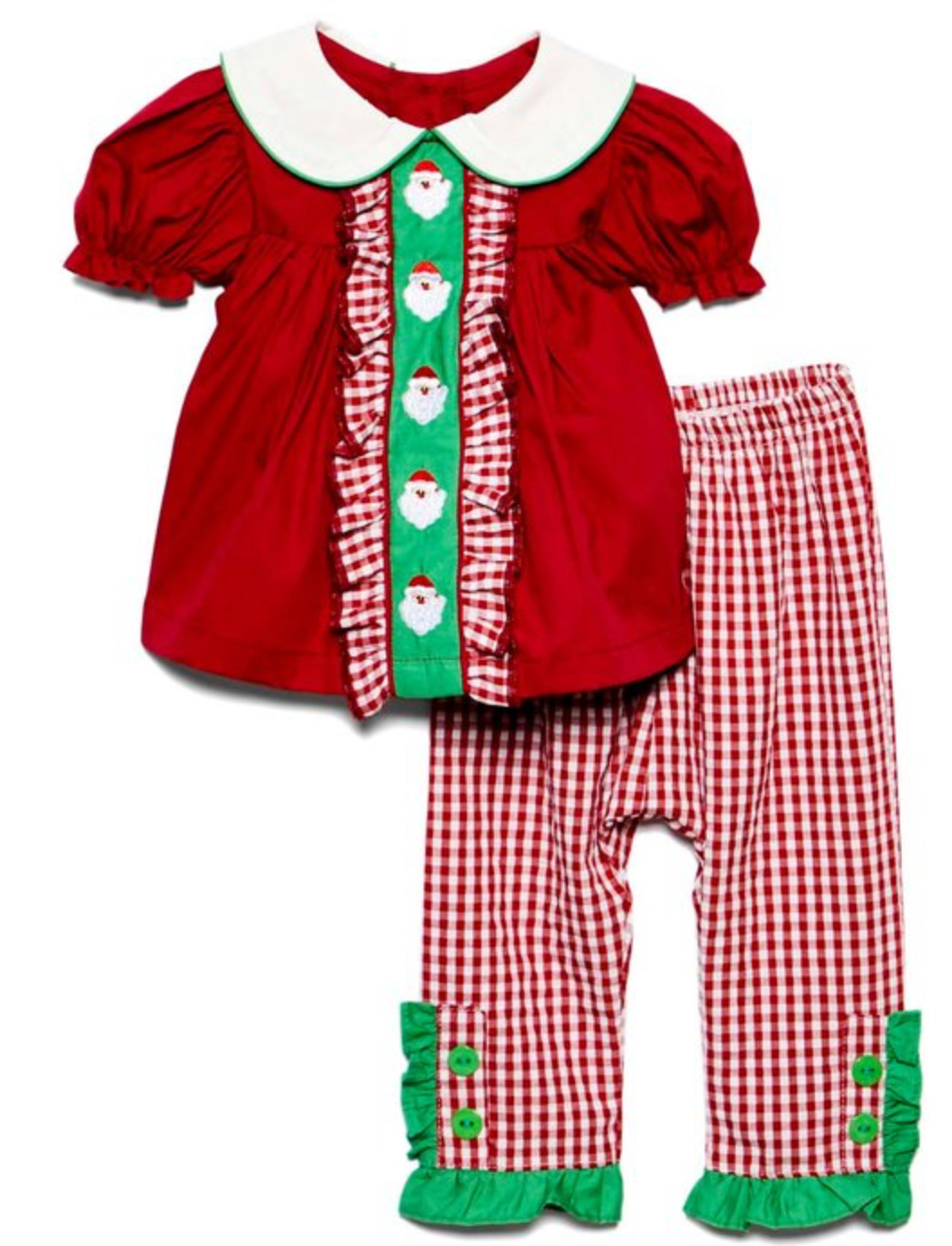 Red Santa Peter-collar top and pant set