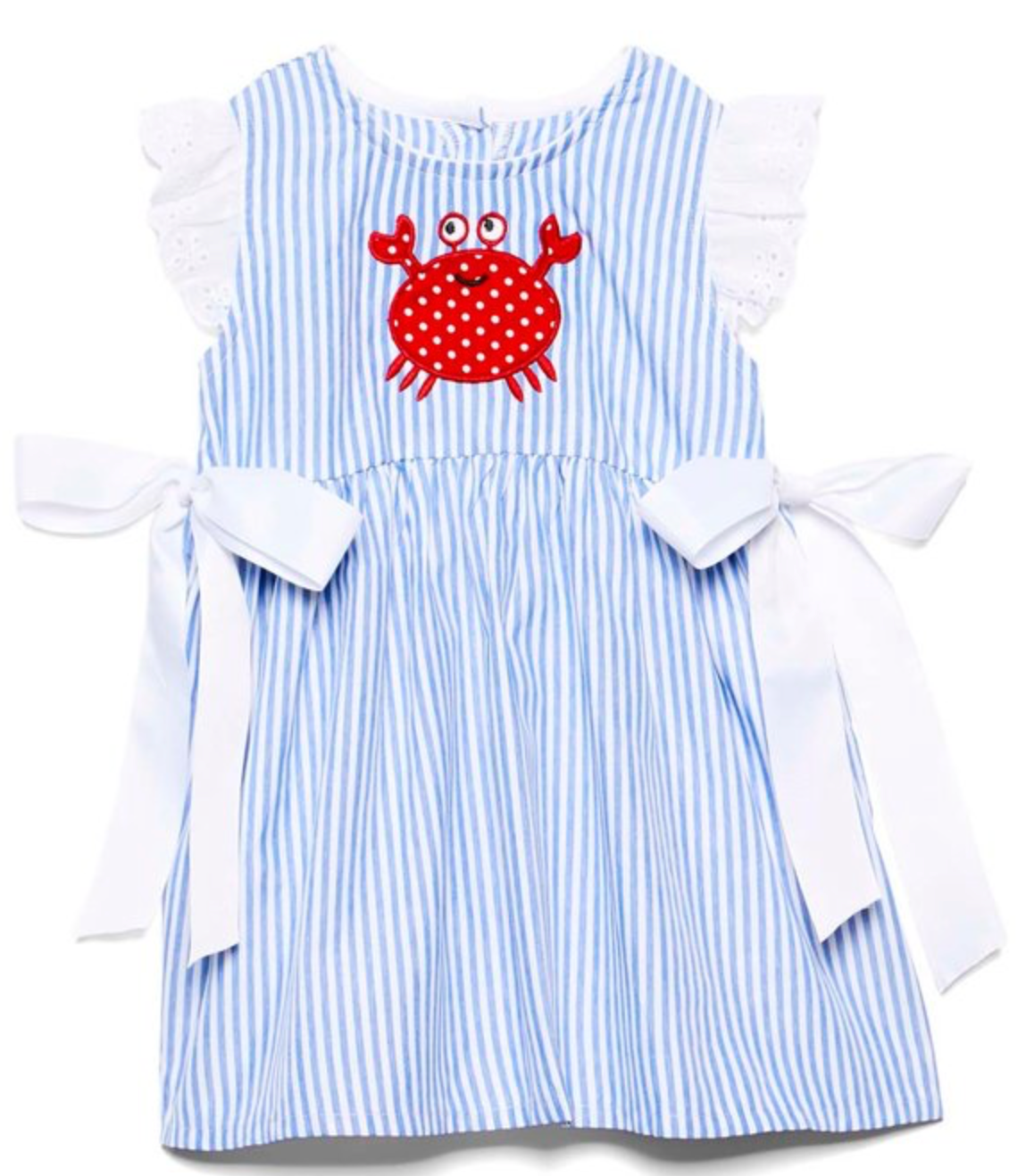 Light blue stripe crab A-line dress with bows