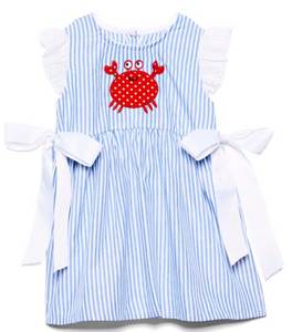 Light blue stripe crab A-line dress with bows