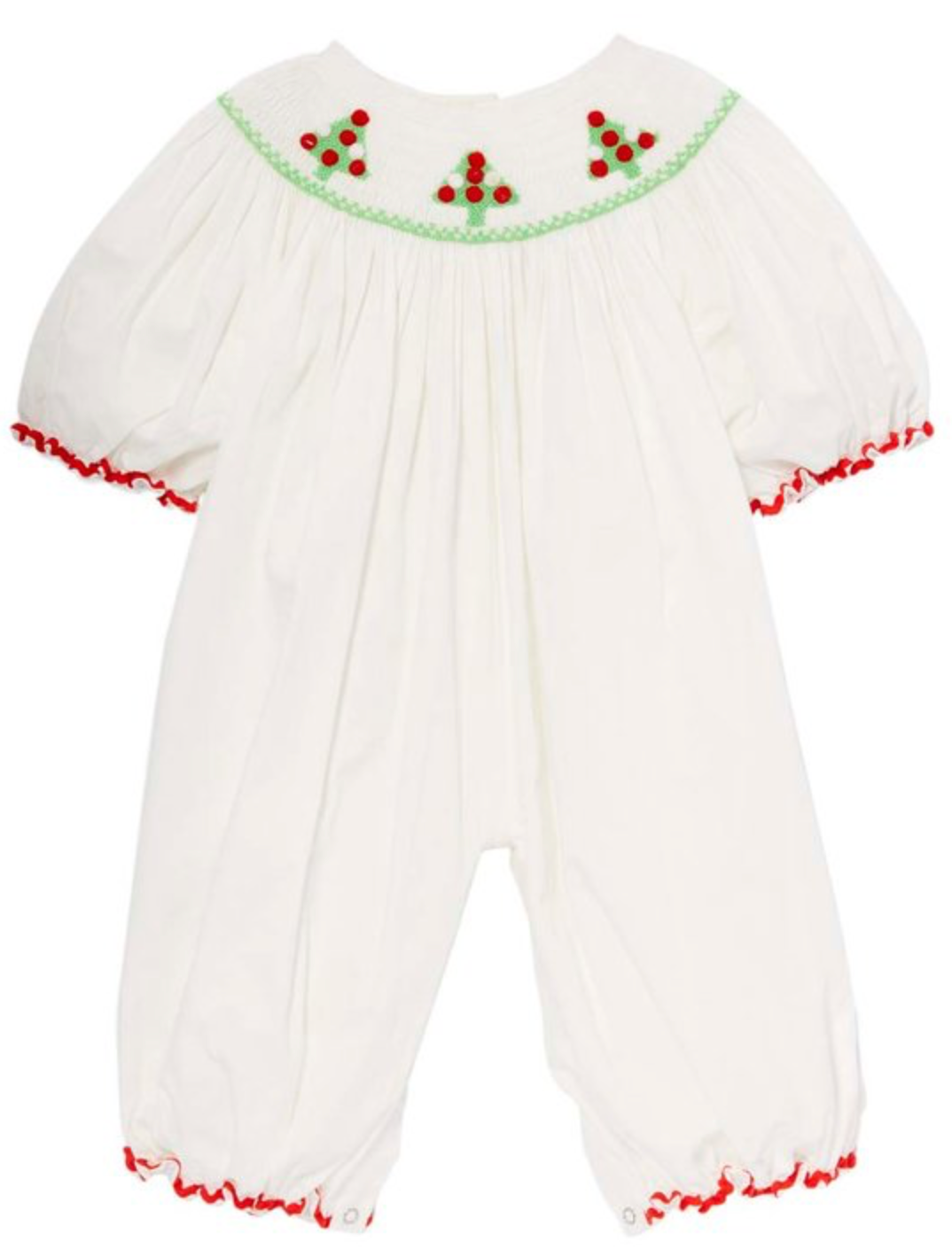 White Pom Pom Christmas tree hand-smocked playsuits