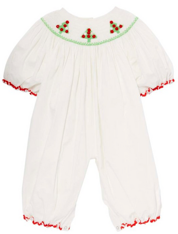 White Pom Pom Christmas tree hand-smocked playsuits