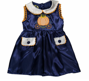 Dark blue Satin Peter-pan collar pumpkin dress