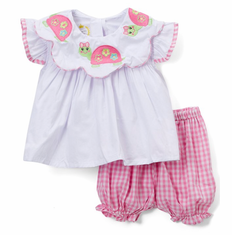 White and pink gingham turtle Top and Bloomer Set