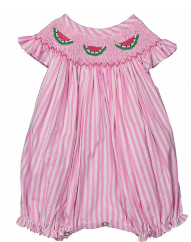 Light pink stripe watermelon hand-smocked romper