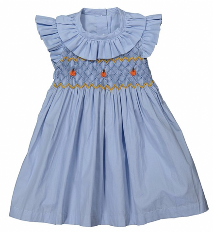 Light blue Pumpkin angel sleeve Hand-Smocked Bishop Dress