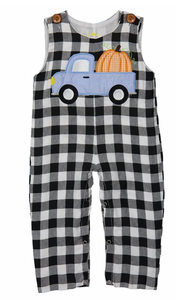 Black buffalo plaid Pumpkin Truck Overall