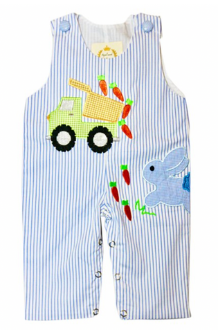 Light Blue Stripe Bunny and Truck Overall