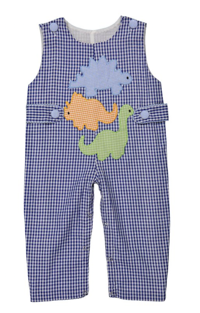 Dark blue gingham dinosaur Longall