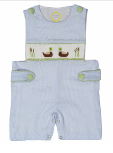 Light blue seersucker mallard Hand-Smocked Shortalls