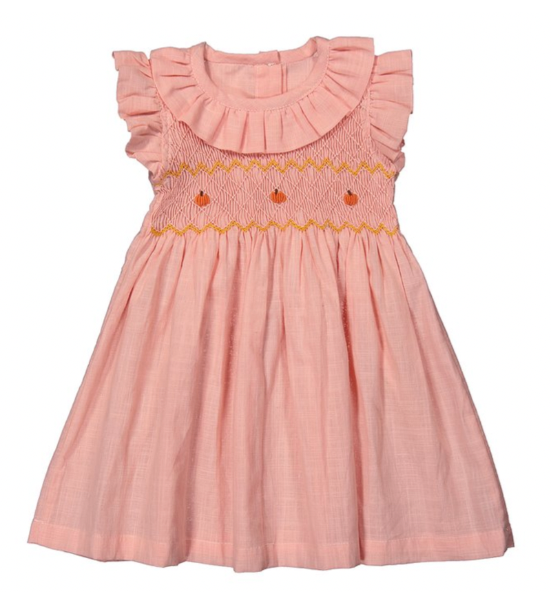 Pink Pumpkin angel sleeve Hand-Smocked Bishop Dress