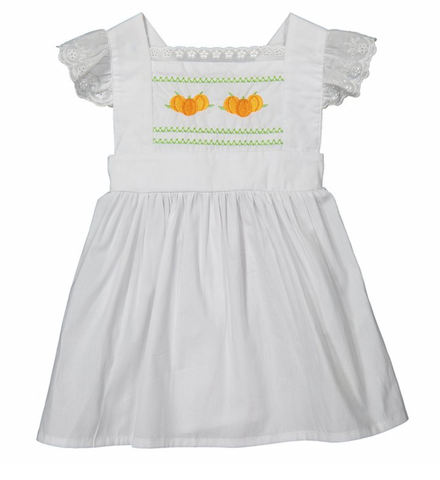 White Pumpkin Apron dress with lace-trim