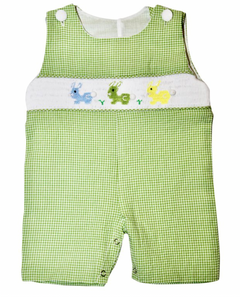 Green Gingham Bunny Hand-Smocked Shortalls